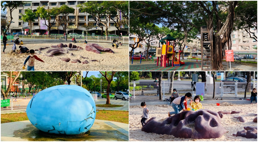 【台南親子景點】巨大恐龍蛋＆暴龍玩沙池新登場！海安路花園夜市旁免費公園放電趣