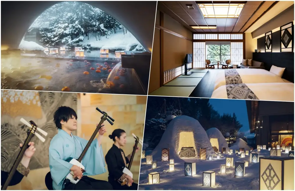 【星野界津輕】蘋果漂浮的檜木湯，青森雪國裡的津輕三味線震撼！