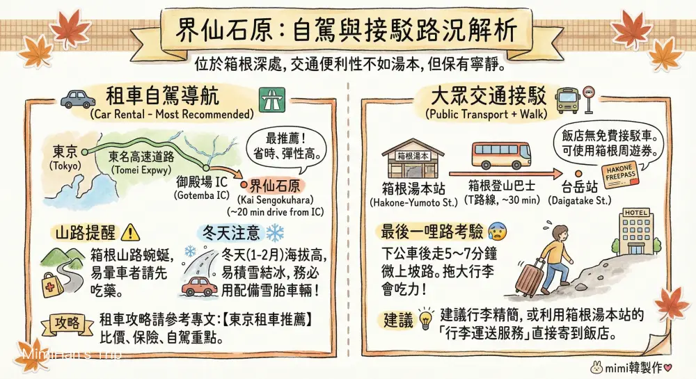 界仙石原租車自駕與大眾交通接駁解析,對比圖